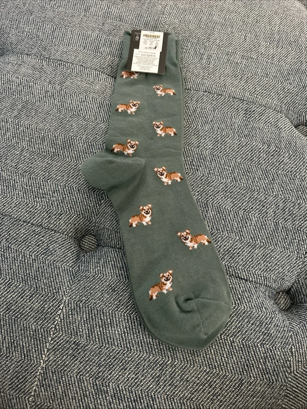 J CREW Socks One Size  Green Brown White Dogs Corgis- New